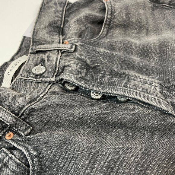 PacSun Jeans High Rise Straight Black Two-Toned Raw Hem Button Fly 23 - Picture 4 of 7